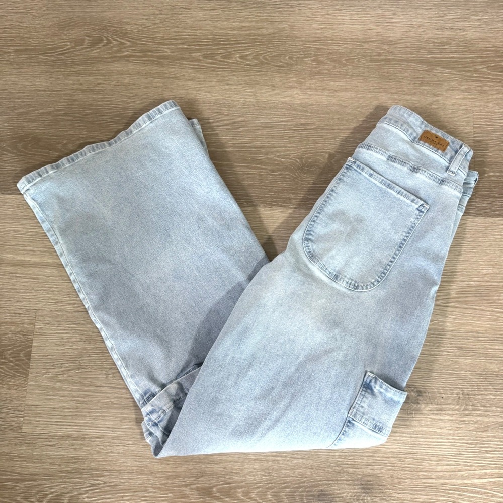 Gemma Rae Cargo Jeans Womens 9 Light Blue Convertible Snap Off Wide Leg Denim